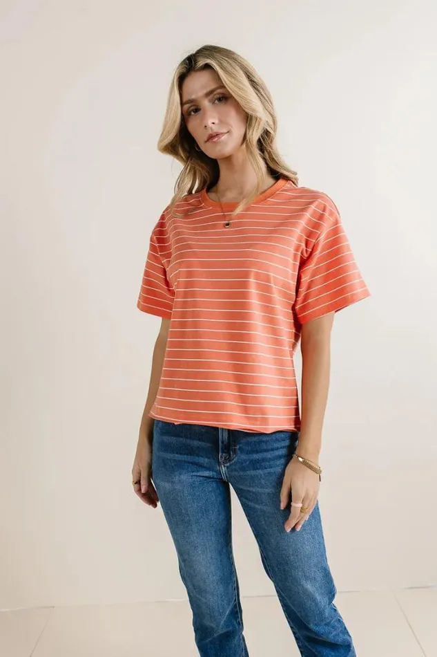 Bohme Tops Evie Striped TShirt In Salmon Salmon 8211 Women Bohme Tops Evie Striped TShirt In Salmon Salmon 8211 Women