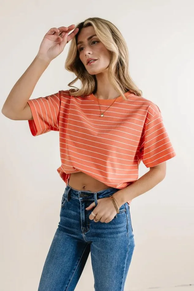 Bohme Tops Evie Striped TShirt In Salmon Salmon 8211 Women Bohme Tops Evie Striped TShirt In Salmon Salmon 8211 Women