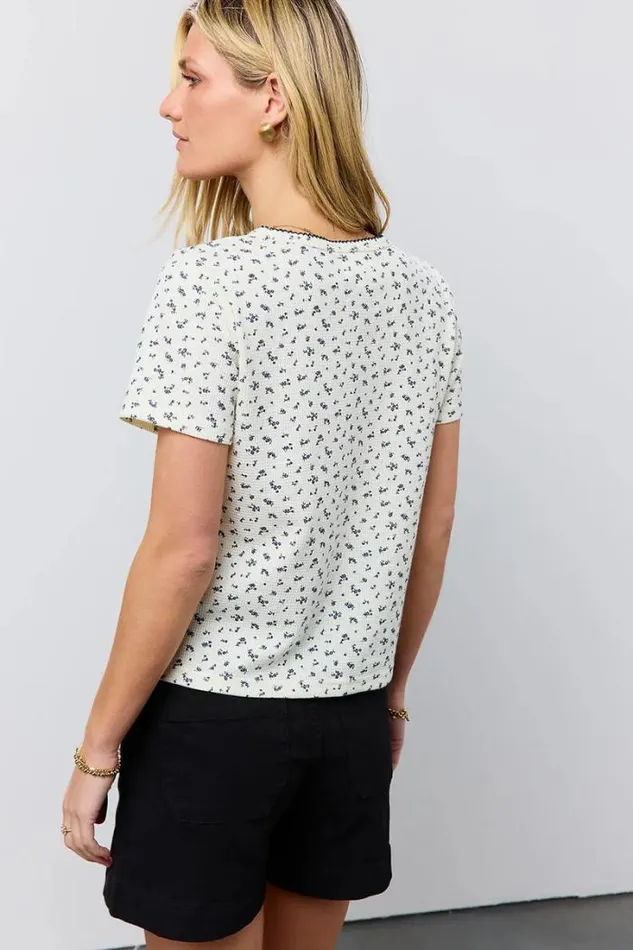 Bohme Tops Floral Waffle Knit Top Cream 8211 Women