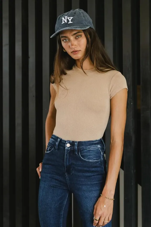 Bohme Tops Holly Ribbed Bodysuit In Tan Tan 8211 Women