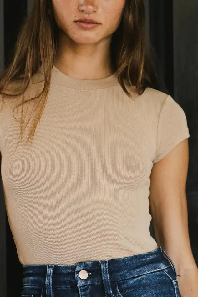 Bohme Tops Holly Ribbed Bodysuit In Tan Tan 8211 Women