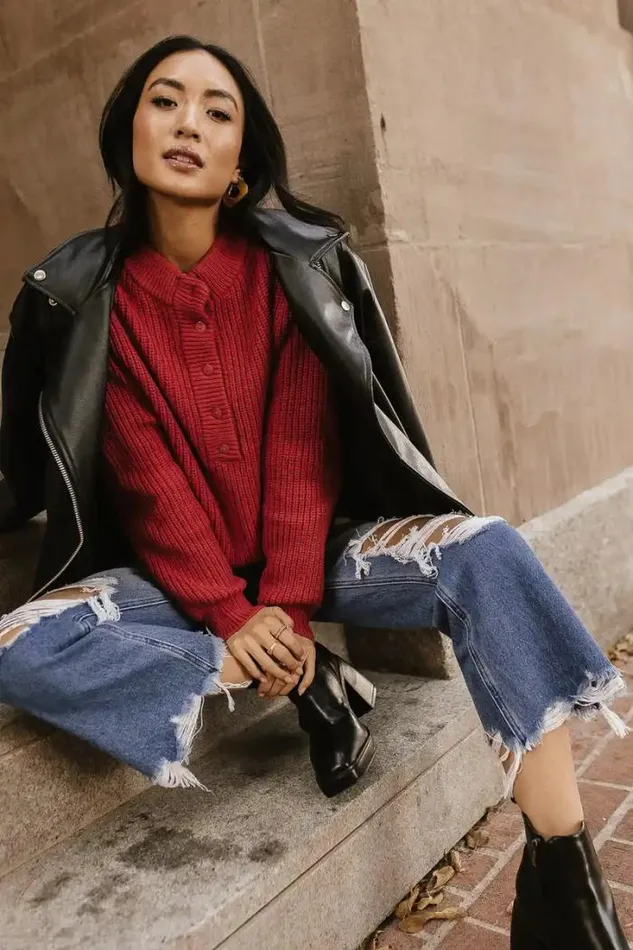 Bohme Tops Jada Half Button Sweater In Red 8211 FINAL SALE Red 8211 Women