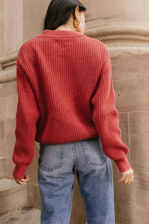 Bohme Tops Jada Half Button Sweater In Red 8211 FINAL SALE Red 8211 Women Bohme Tops Jada Half Button Sweater In Red 8211 FINAL SALE Red 8211 Women