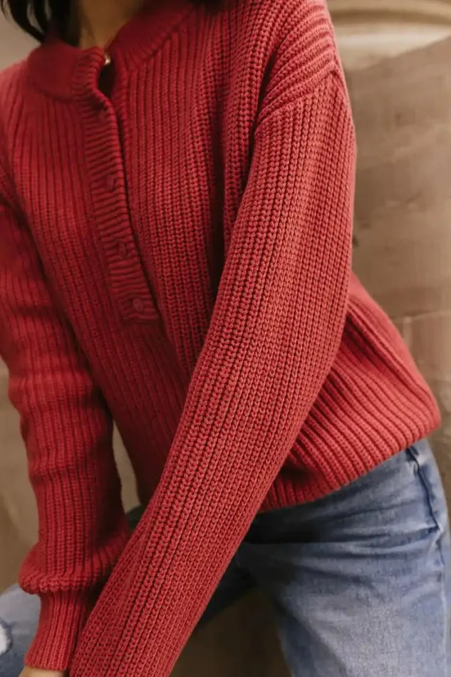 Bohme Tops Jada Half Button Sweater In Red 8211 FINAL SALE Red 8211 Women Bohme Tops Jada Half Button Sweater In Red 8211 FINAL SALE Red 8211 Women
