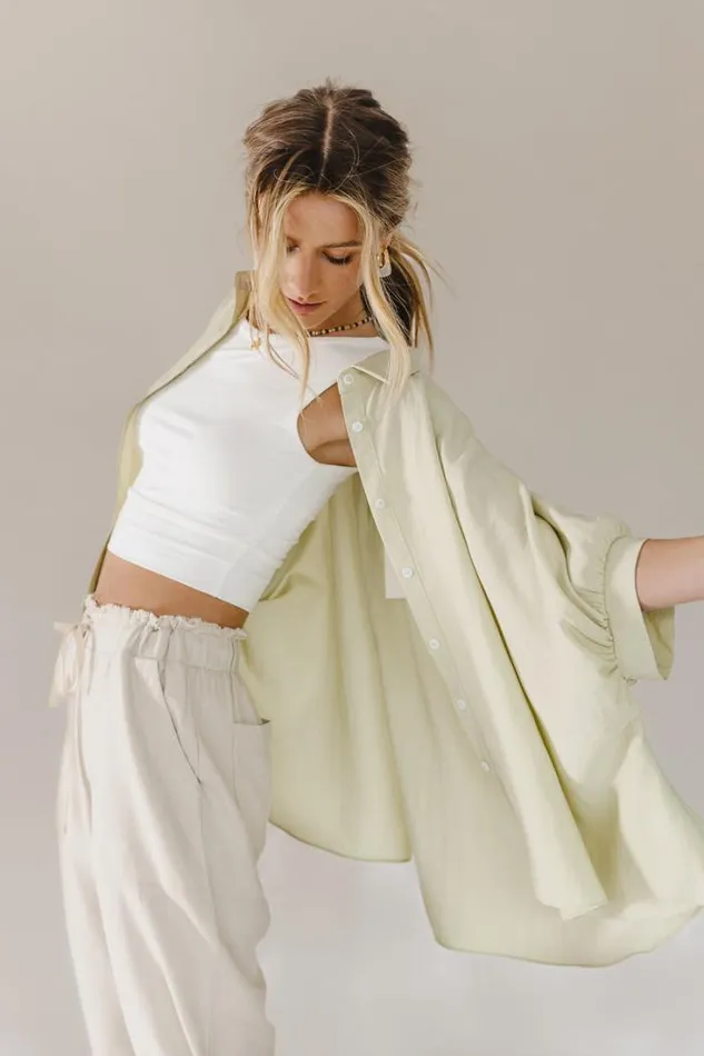 Bohme Tops Lexi Button Up Blouse In Sage Sage 8211 Women