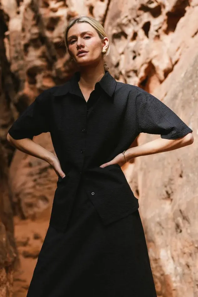 Bohme Tops Mallory Textured Button Up In Black Black 8211 Women