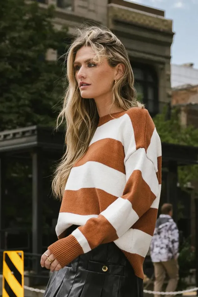 Bohme Tops Micah Striped Sweater In Brown Brown 8211 Women
