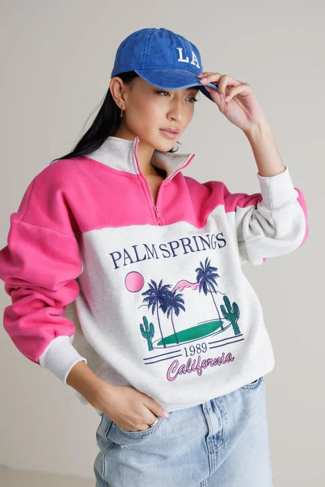 Bohme Tops Palm Springs Quarter Zip Pink 8211 Women