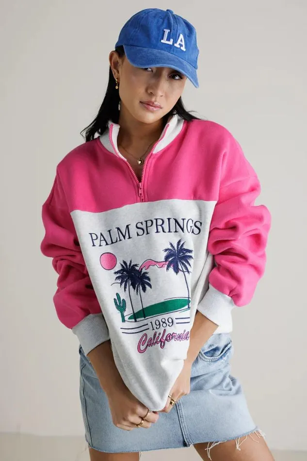 Bohme Tops Palm Springs Quarter Zip Pink 8211 Women