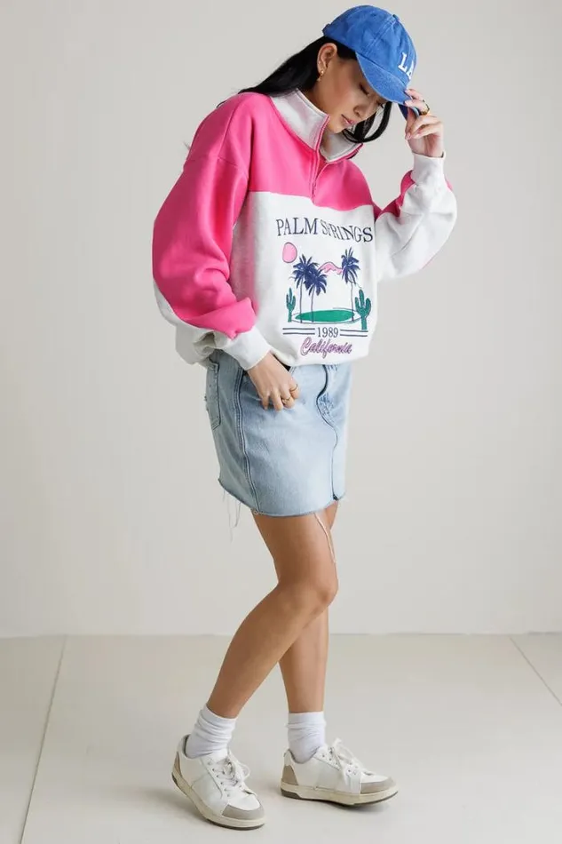 Bohme Tops Palm Springs Quarter Zip Pink 8211 Women