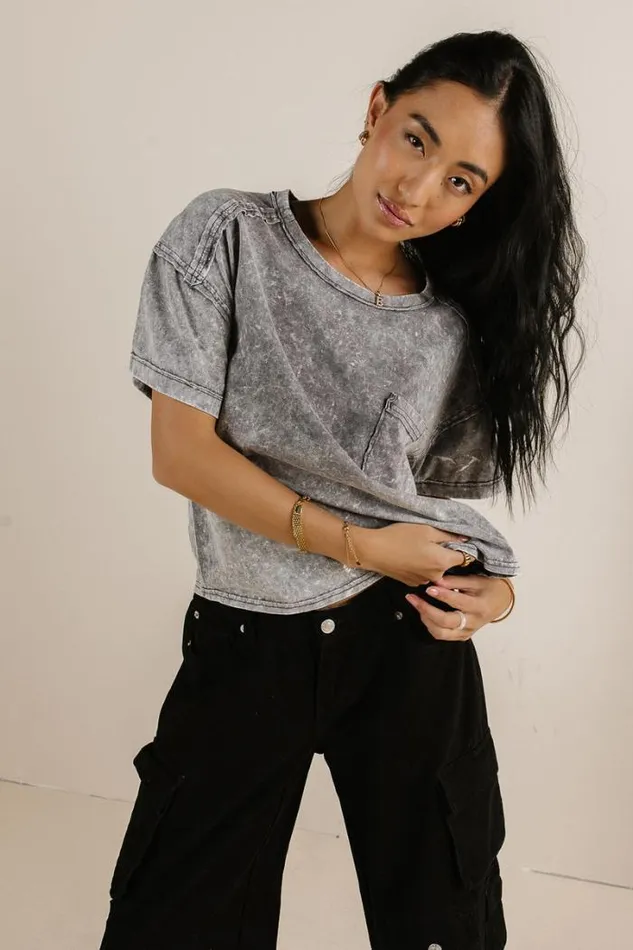 Bohme Tops Raina Washed TShirt In Charcoal Charcoal 8211 Women