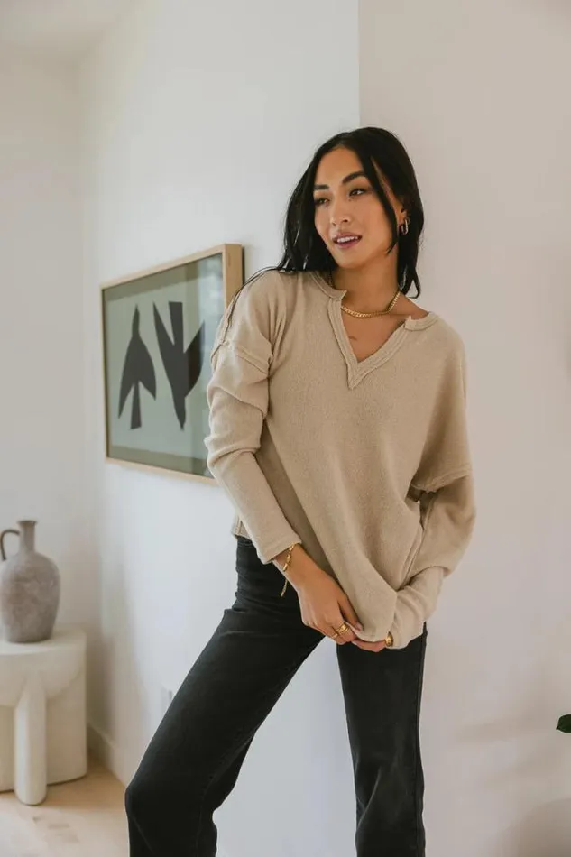 Bohme Tops Reed VNeck Knit Top In Khaki 8211 FINAL SALE Khaki 8211 Women