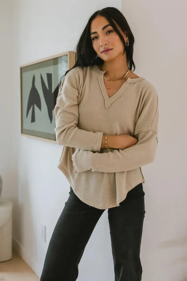 Bohme Tops Reed VNeck Knit Top In Khaki 8211 FINAL SALE Khaki 8211 Women Bohme Tops Reed VNeck Knit Top In Khaki 8211 FINAL SALE Khaki 8211 Women