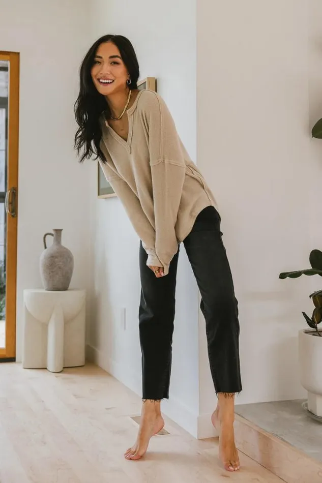 Bohme Tops Reed VNeck Knit Top In Khaki 8211 FINAL SALE Khaki 8211 Women Bohme Tops Reed VNeck Knit Top In Khaki 8211 FINAL SALE Khaki 8211 Women