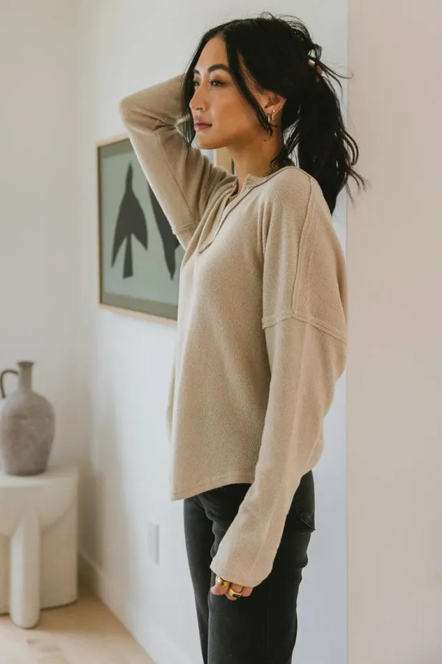 Bohme Tops Reed VNeck Knit Top In Khaki 8211 FINAL SALE Khaki 8211 Women Bohme Tops Reed VNeck Knit Top In Khaki 8211 FINAL SALE Khaki 8211 Women