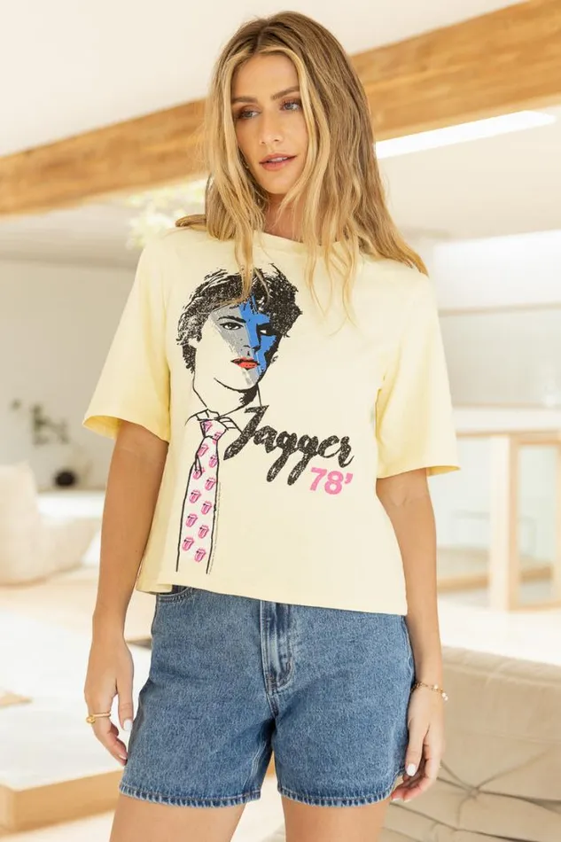 Bohme Tops Rolling Stones Jagger Tee 8211 FINAL SALE Yellow 8211 Women Bohme Tops Rolling Stones Jagger Tee 8211 FINAL SALE Yellow 8211 Women