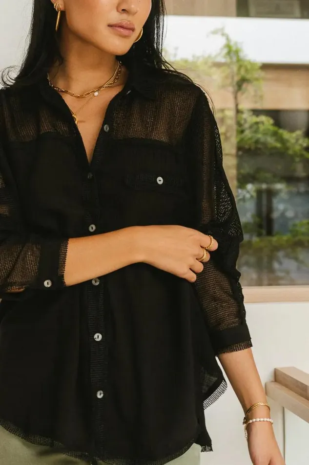 Bohme Tops Victoria Contrast Button Up In Black 8211 FINAL SALE Black 8211 Women Bohme Tops Victoria Contrast Button Up In Black 8211 FINAL SALE Black 8211 Women