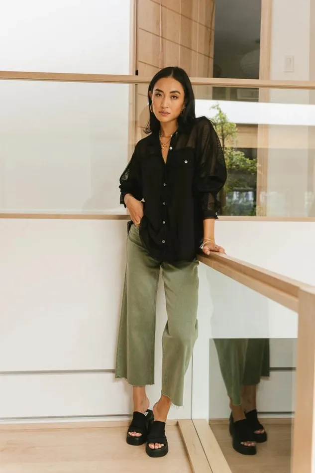 Bohme Tops Victoria Contrast Button Up In Black 8211 FINAL SALE Black 8211 Women Bohme Tops Victoria Contrast Button Up In Black 8211 FINAL SALE Black 8211 Women
