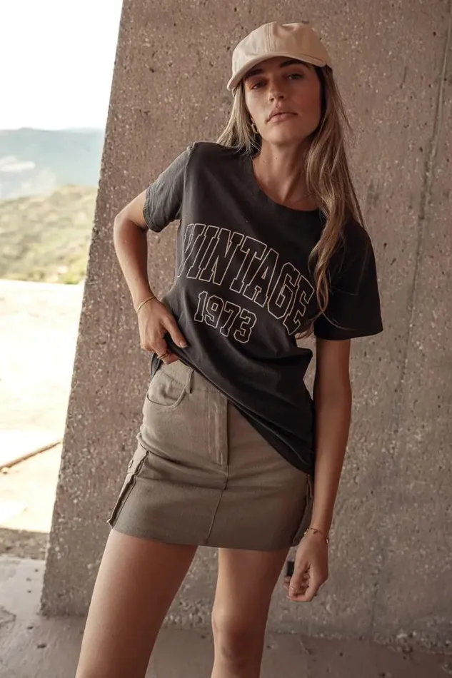 Bohme Tops Vintage 1973 Graphic Tee 8211 FINAL SALE Charcoal 8211 Women