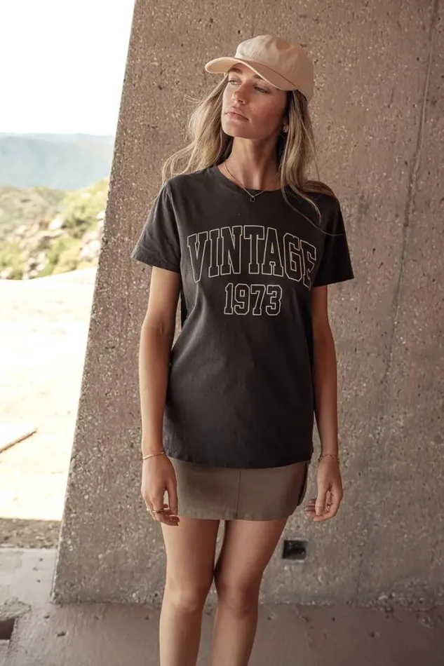 Bohme Tops Vintage 1973 Graphic Tee 8211 FINAL SALE Charcoal 8211 Women