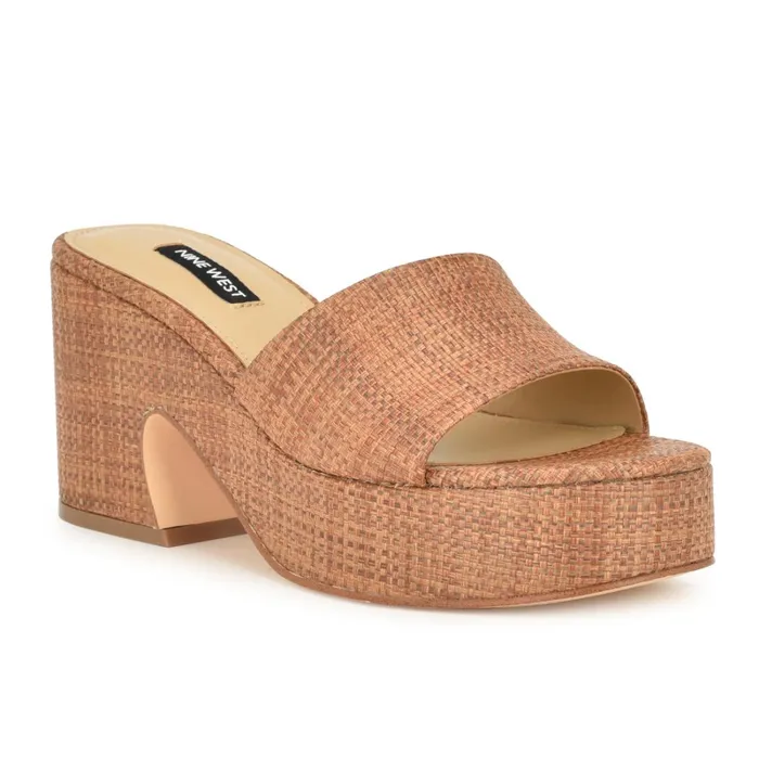 Boone Platform Slide Sandals Brown Raffia Women Nine West Wedges Boone Platform Slide Sandals Brown Raffia Women Nine West Wedges