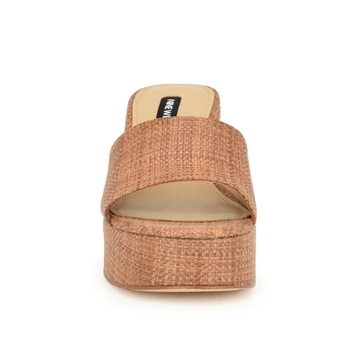 Boone Platform Slide Sandals Brown Raffia Women Nine West Wedges Boone Platform Slide Sandals Brown Raffia Women Nine West Wedges