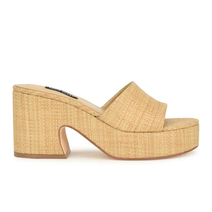 Boone Platform Slide Sandals Natural Raffia Women Nine West Wedges