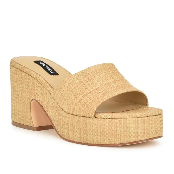 Boone Platform Slide Sandals Natural Raffia Women Nine West Wedges Boone Platform Slide Sandals Natural Raffia Women Nine West Wedges