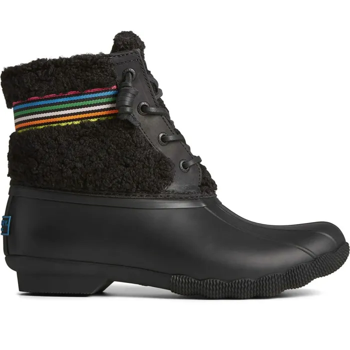 Boots Women Sperry Saltwater Rainbow Sherpa Duck Boot Black
