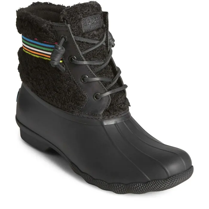 Boots Women Sperry Saltwater Rainbow Sherpa Duck Boot Black