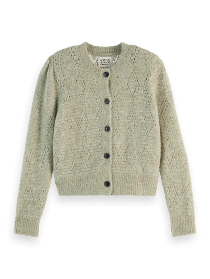 BOUCL CREW NECK CARDIGAN Washed Sage Melange Women Scotch and Soda Knitwear