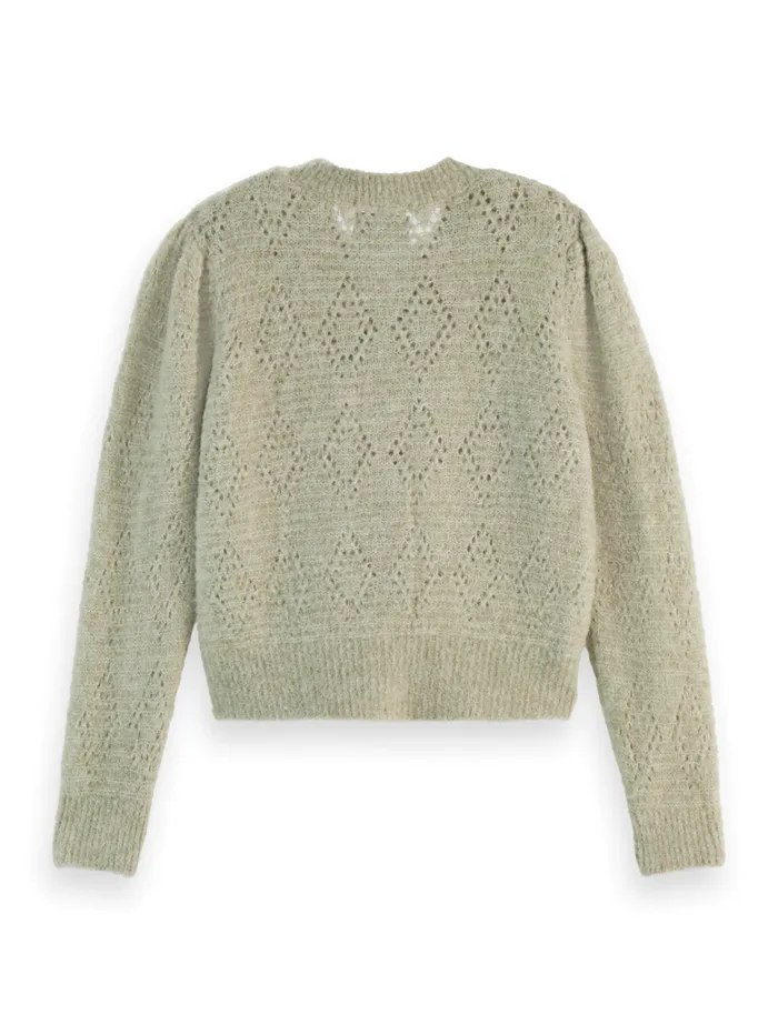 BOUCL CREW NECK CARDIGAN Washed Sage Melange Women Scotch and Soda Knitwear