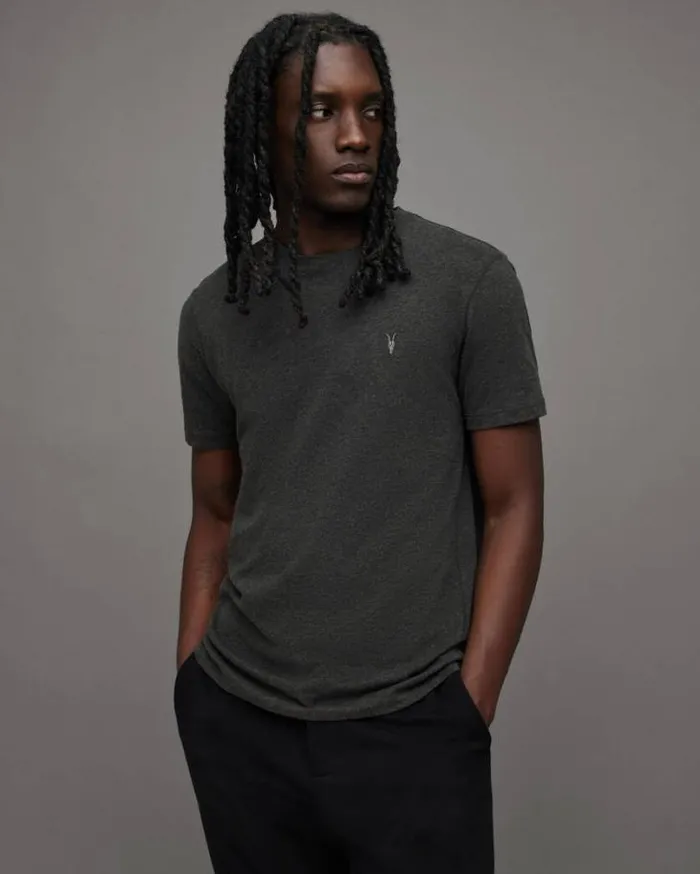 Brace Brushed Cotton Crew Neck TShirt Charcoal Marl Men AllSaints TShirts
