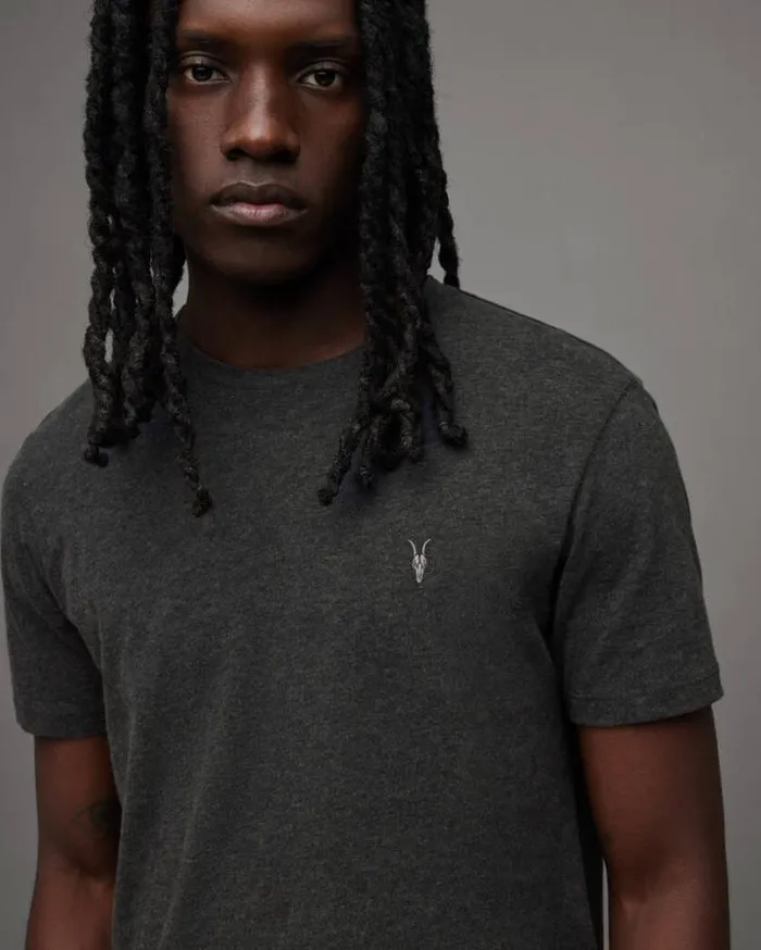 Brace Brushed Cotton Crew Neck TShirt Charcoal Marl Men AllSaints TShirts