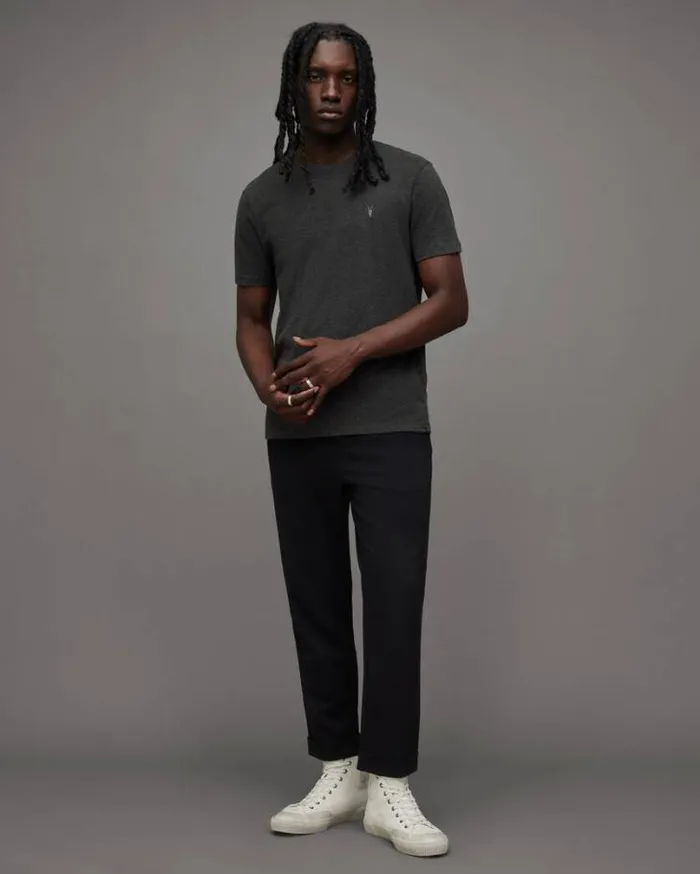 Brace Brushed Cotton Crew Neck TShirt Charcoal Marl Men AllSaints TShirts