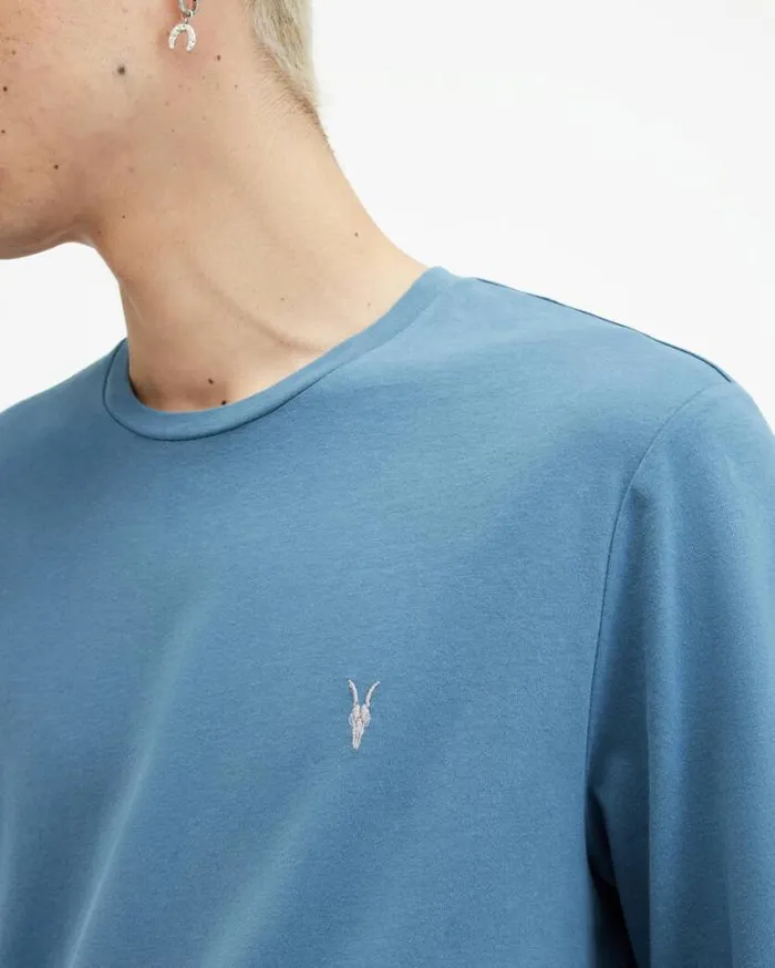 Brace Brushed Cotton Long Sleeve TShirt Sur Blue Men AllSaints TShirts