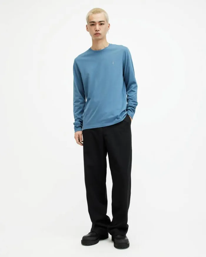 Brace Brushed Cotton Long Sleeve TShirt Sur Blue Men AllSaints TShirts