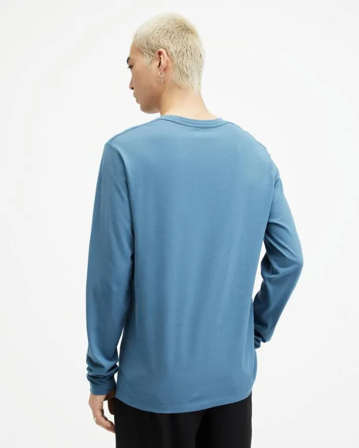 Brace Brushed Cotton Long Sleeve TShirt Sur Blue Men AllSaints TShirts