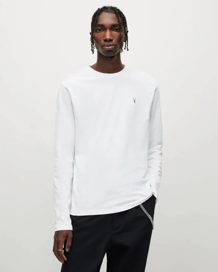 Brace Tonic Long Sleeve Crew TShirt Optic White Men AllSaints TShirts