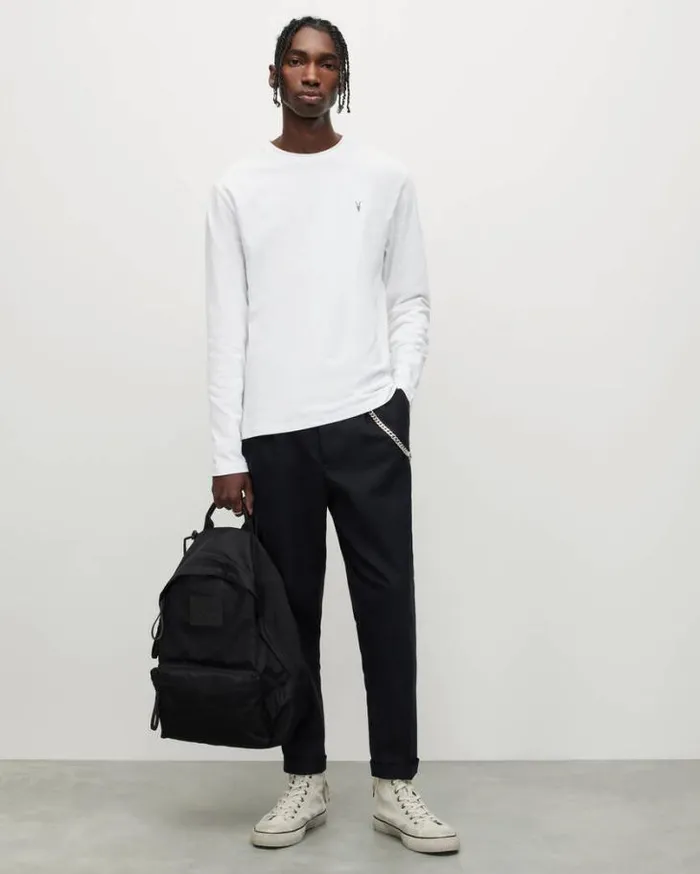 Brace Tonic Long Sleeve Crew TShirt Optic White Men AllSaints TShirts