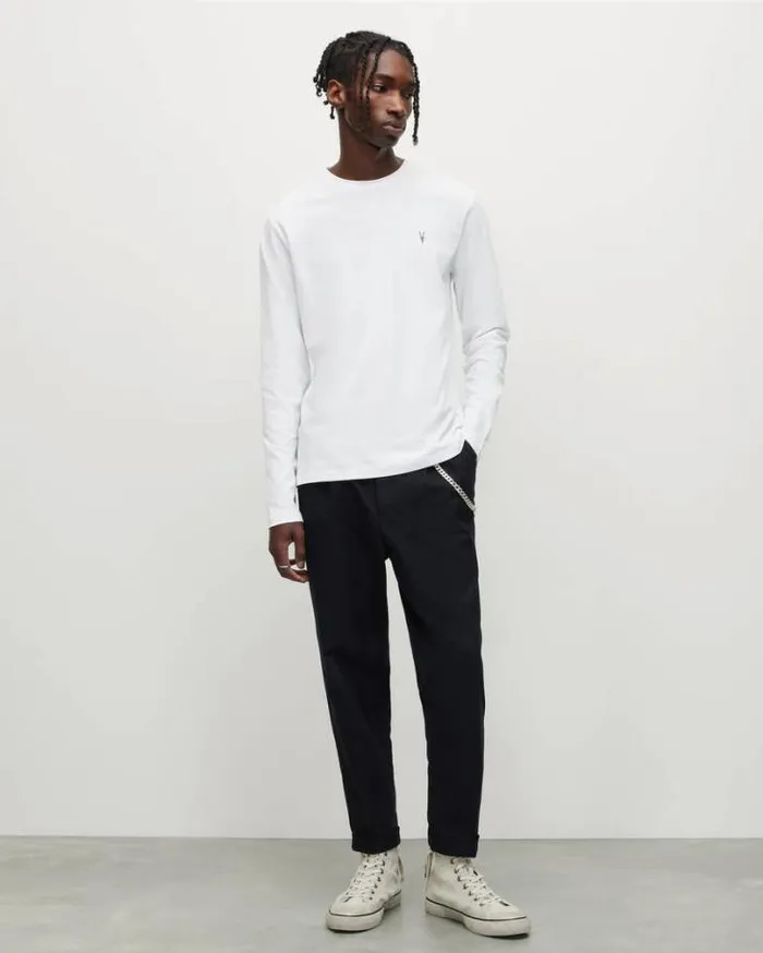 Brace Tonic Long Sleeve Crew TShirt Optic White Men AllSaints TShirts