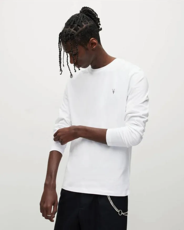 Brace Tonic Long Sleeve Crew TShirt Optic White Men AllSaints TShirts