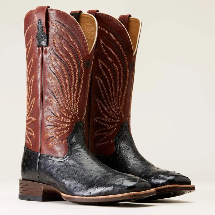 Brandin039 Ultra Western Boot Jet Black Full Quill Ostrich Men Ariat Western Boots