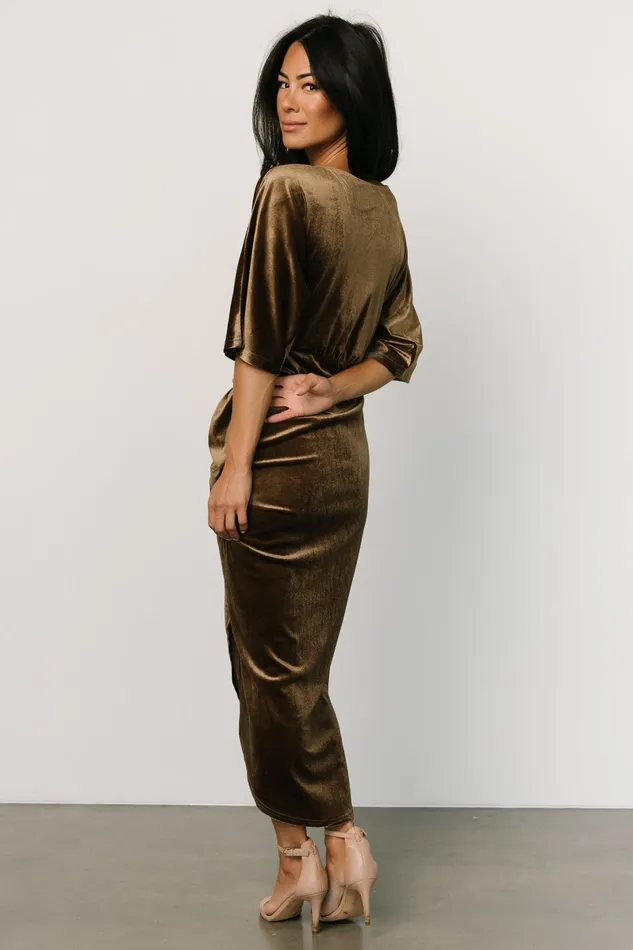 Brendyn Ruched Velvet Dress Brushed Bronze Women Baltic Born Midi Dresses Brendyn Ruched Velvet Dress Brushed Bronze Women Baltic Born Midi Dresses
