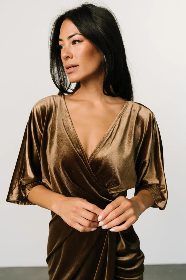Brendyn Ruched Velvet Dress Brushed Bronze Women Baltic Born Midi Dresses Brendyn Ruched Velvet Dress Brushed Bronze Women Baltic Born Midi Dresses