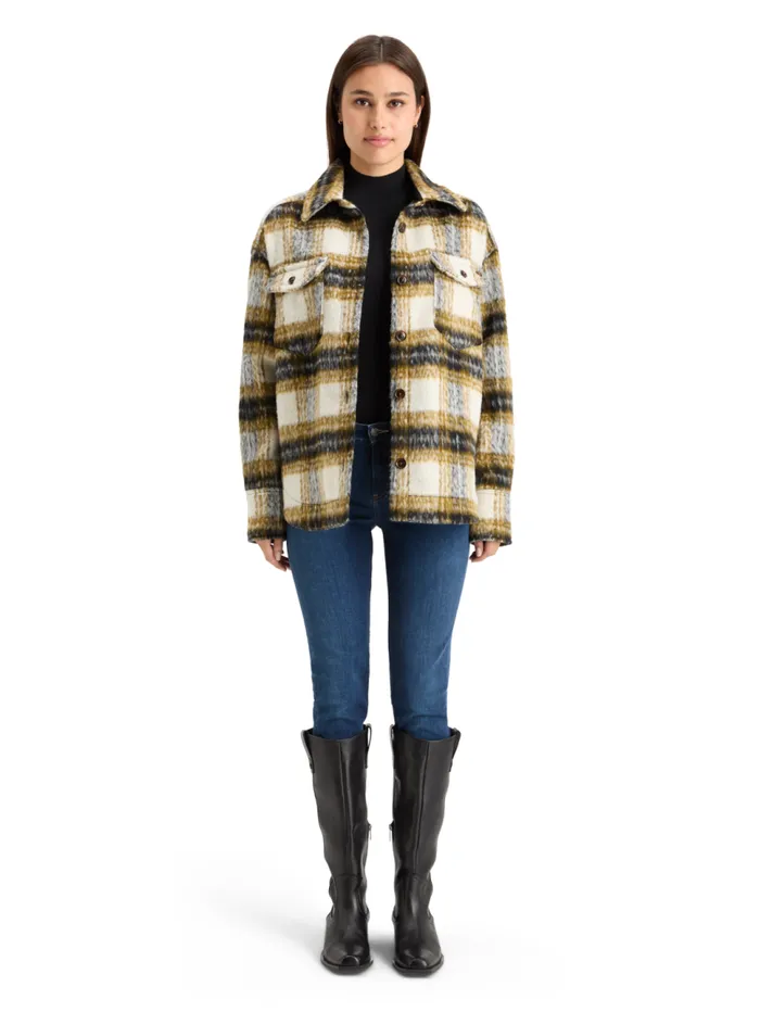 BRUSHED CHECK WOOL MIX SHIRT JACKET Olive Check Women Scotch and Soda Jackets and Coats