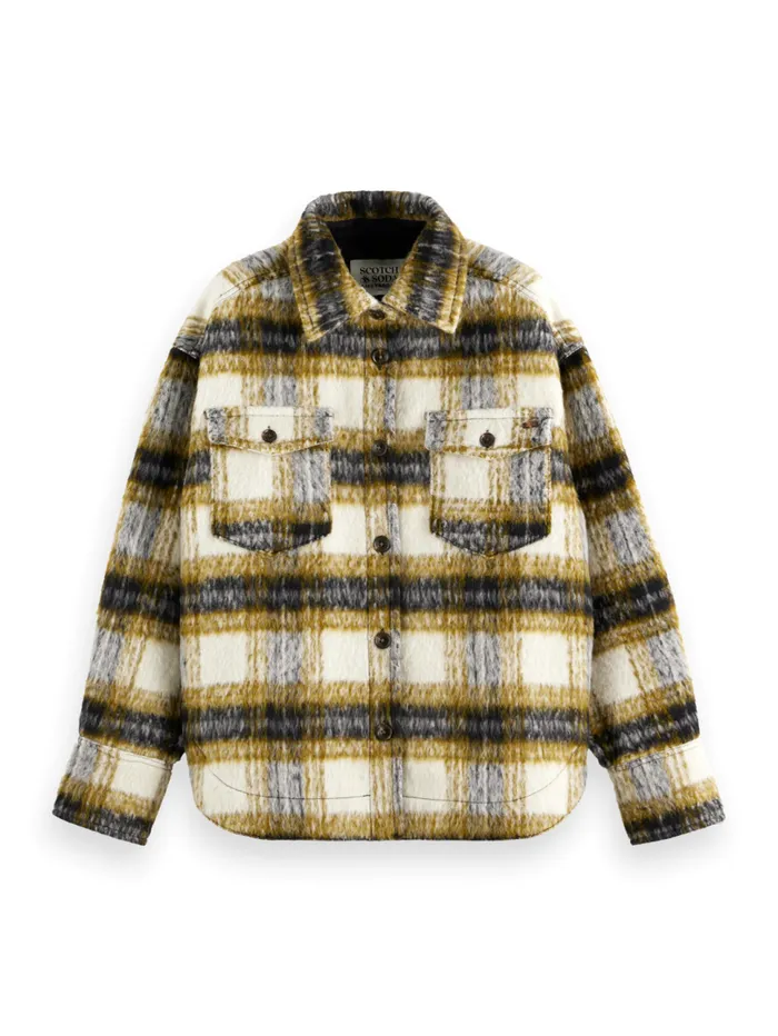 BRUSHED CHECK WOOL MIX SHIRT JACKET Olive Check Women Scotch and Soda Jackets and Coats BRUSHED CHECK WOOL MIX SHIRT JACKET Olive Check Women Scotch and Soda Jackets and Coats