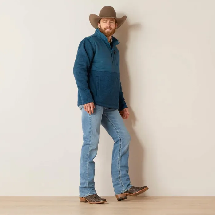Caldwell Reinforced Snap Sweater Majolica Blue Men Ariat Sweatshirts and Hoodies
