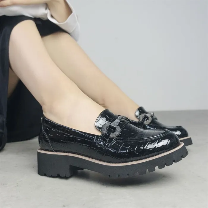 Casual Shoes Women Moda In Pelle Elizza Black Croc Porvair