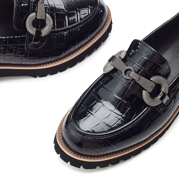 Casual Shoes Women Moda In Pelle Elizza Black Croc Porvair